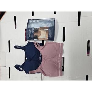 GapBody Seamless Cotton Comfort Bras - Navy and Pink, Size Medium
